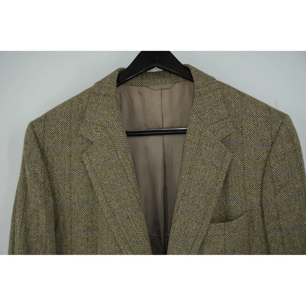 Vintage David L Wilkerson Blazer Sport Coat Brown‎ Herringbone Wool Tweed 44R